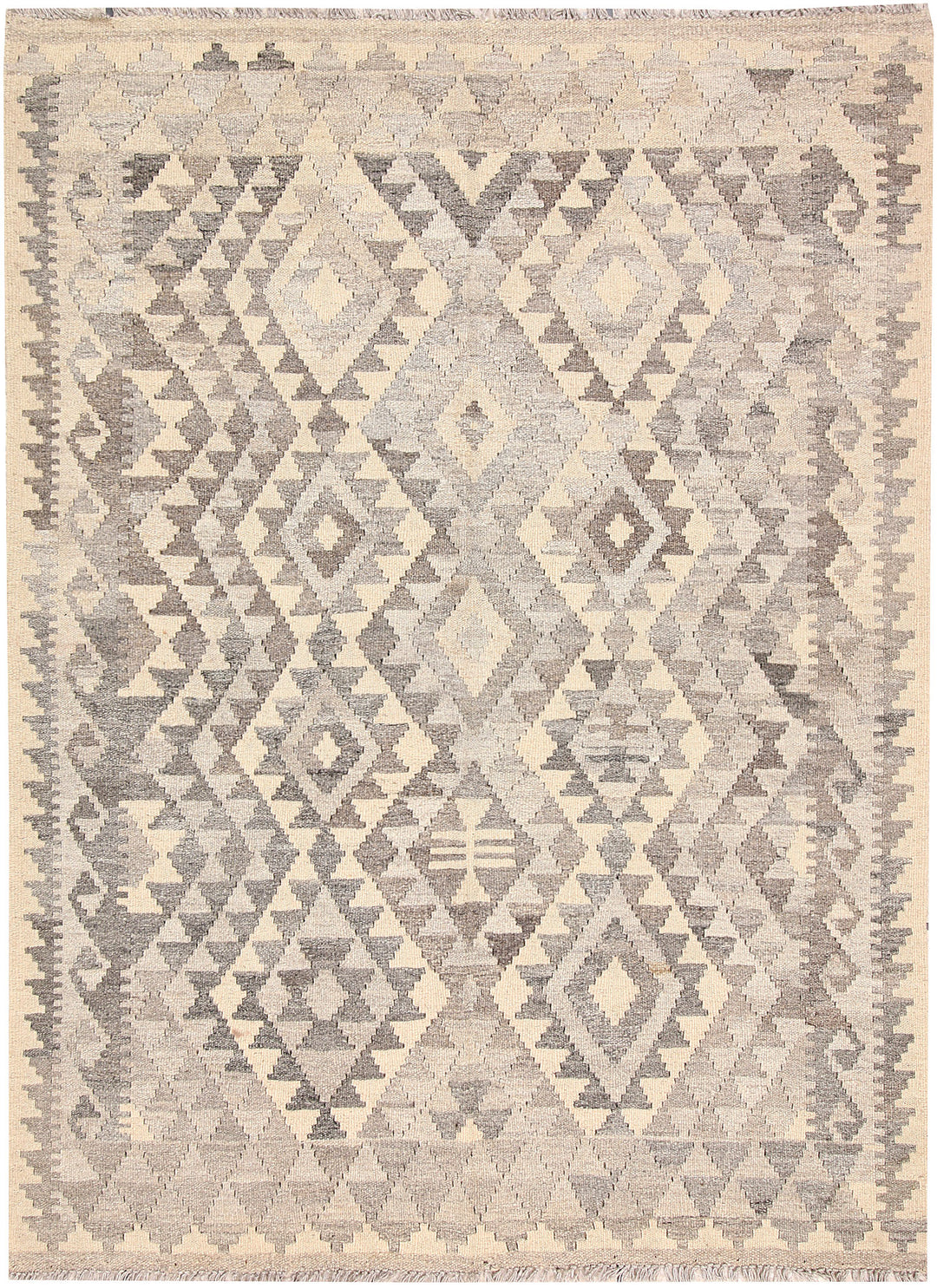 Grey Afghan Kilim Rug 4' 2 x 5' 9 Flat-Weave