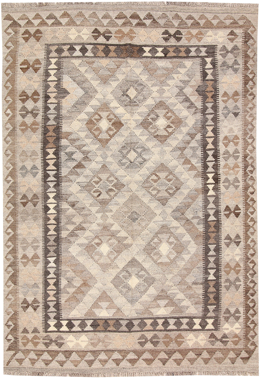 Light Grey Afghan Kilim Rug 4' 2 x 6' 2 Flat-Weave