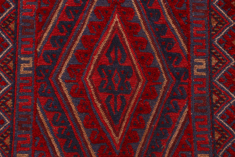 Dark Red Mashwani 2' 7 x 11' 11 - No. 63309 - ALRUG Rug Store