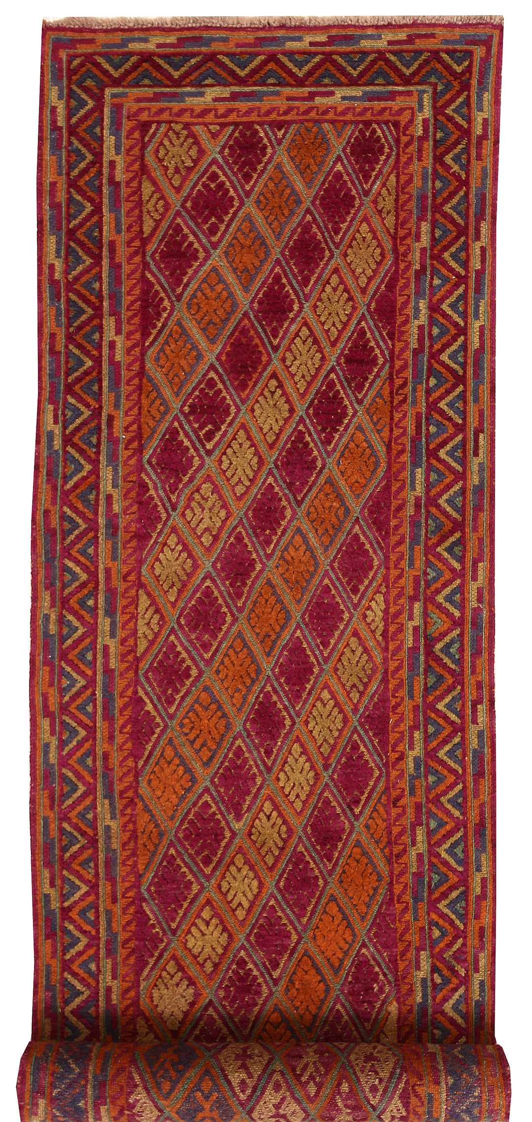 Afghan Mashwani Rug 2' 7" x 12' Hand-Knotted