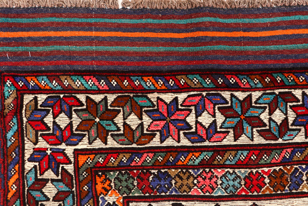 Brown Afghan Oriental Rug 4'1" x 5'11" Hand-Knotted detail