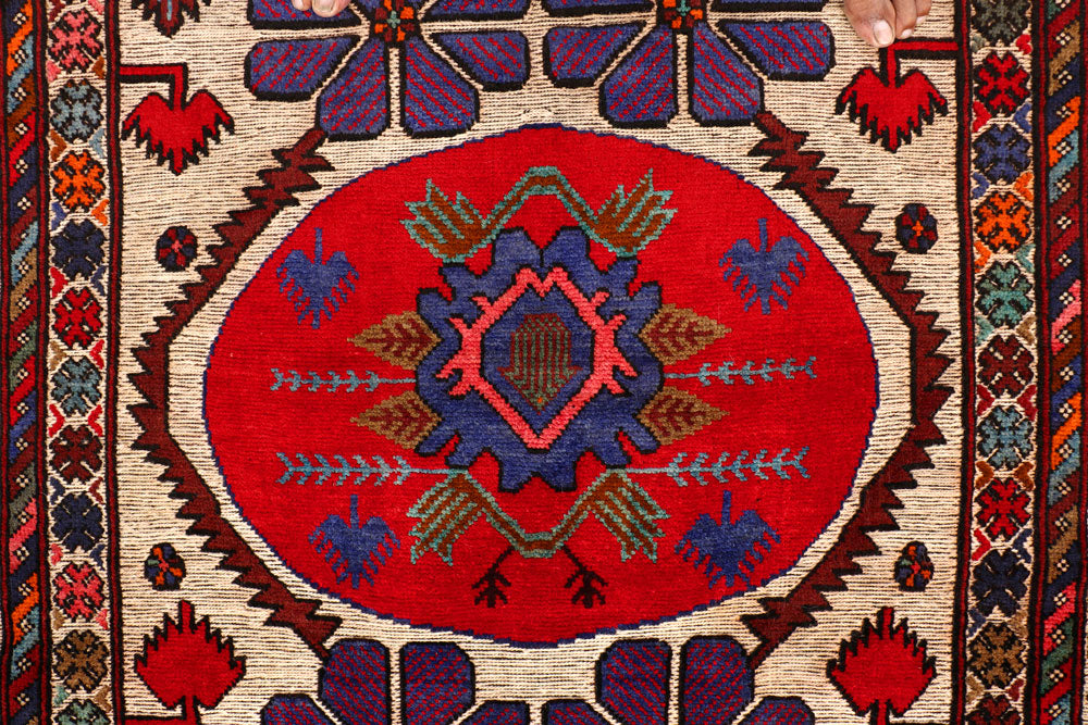 Brown Afghan Oriental Rug 4'1" x 5'11" Hand-Knotted close-up