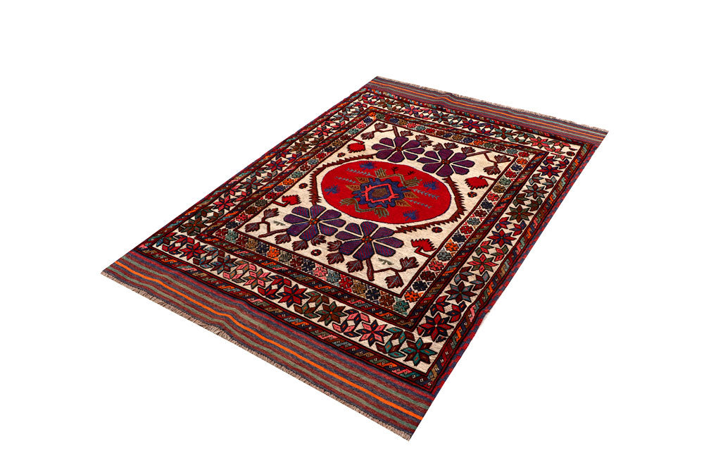 Brown Afghan Oriental Rug 4'1" x 5'11" Hand-Knotted border