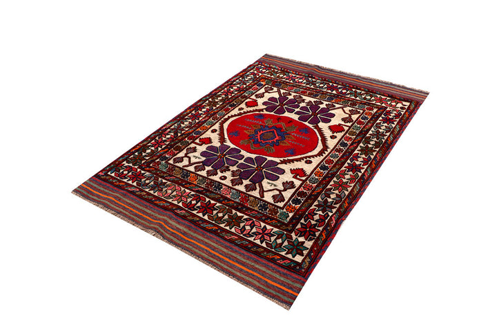 Brown Afghan Oriental Rug 4'1" x 5'11" Hand-Knotted border