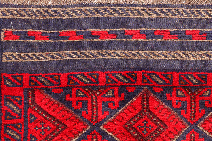 Dark Red Mashwani 2' 3 x 12' 6 - No. 63472 - ALRUG Rug Store