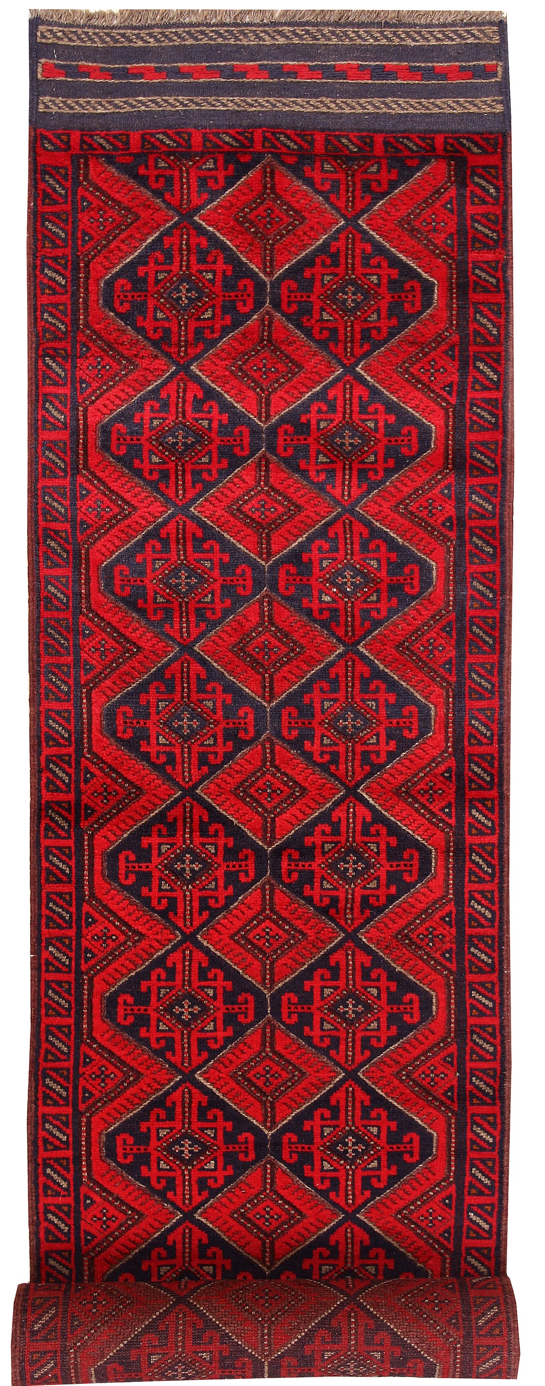 Dark Red Mashwani 2' 3 x 12' 6 - No. 63472 - ALRUG Rug Store