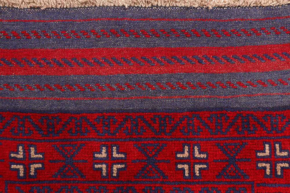 Dark Red Mashwani 2' 7 x 11' 11 - No. 63473 - ALRUG Rug Store