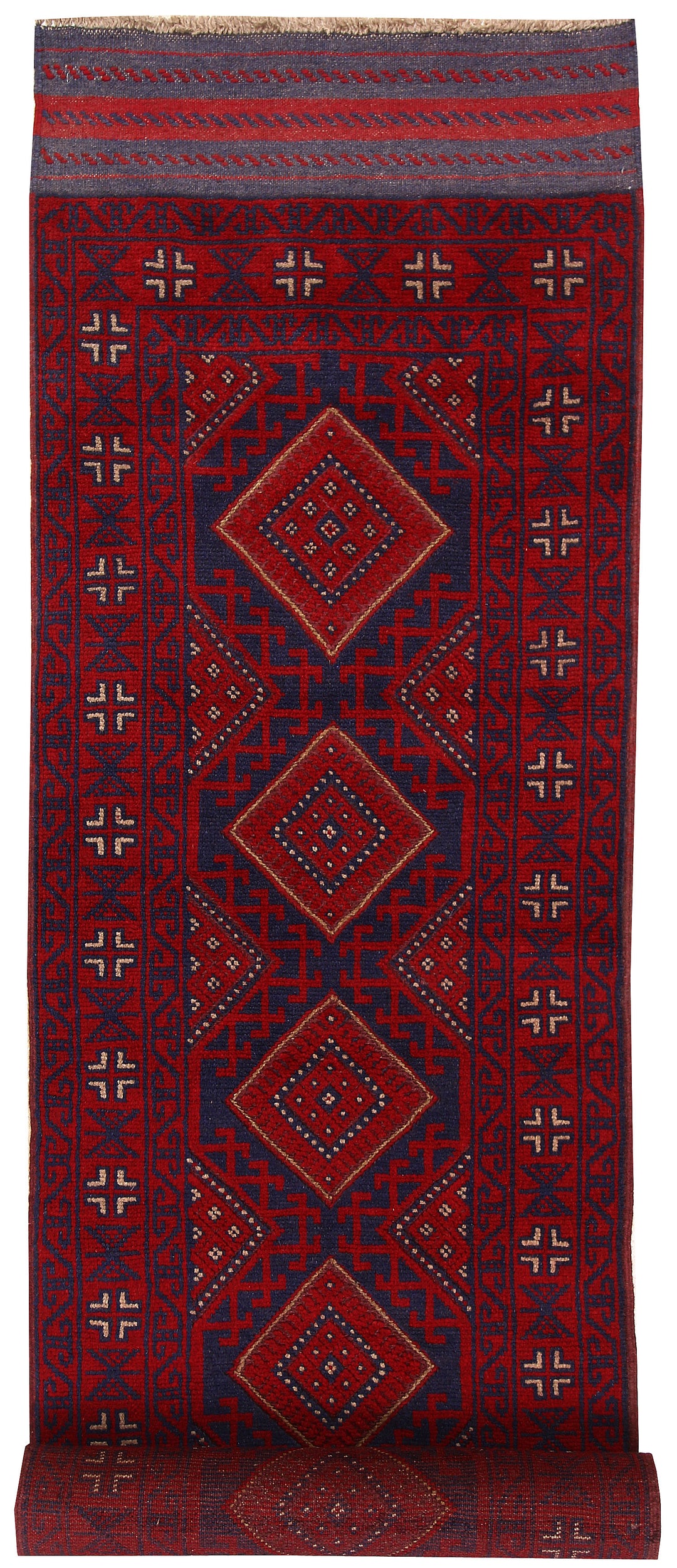 Dark Red Mashwani 2' 7 x 11' 11 - No. 63473 - ALRUG Rug Store