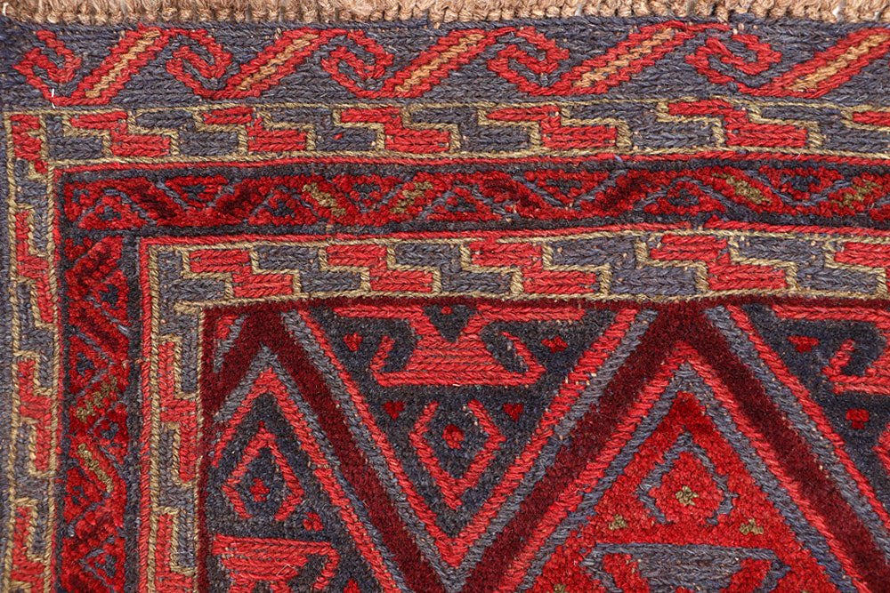 Dark Red Mashwani 2' 7 x 12' 6 - No. 63478 - ALRUG Rug Store