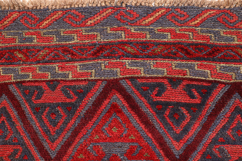 Dark Red Mashwani 2' 7 x 12' 6 - No. 63478 - ALRUG Rug Store