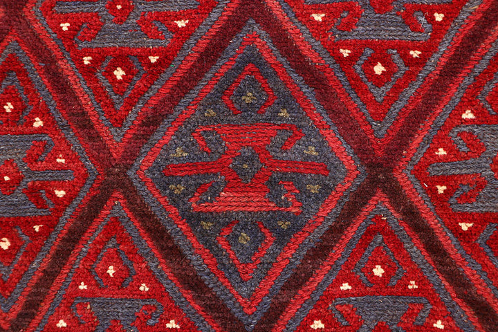 Dark Red Mashwani 2' 7 x 12' 6 - No. 63478 - ALRUG Rug Store