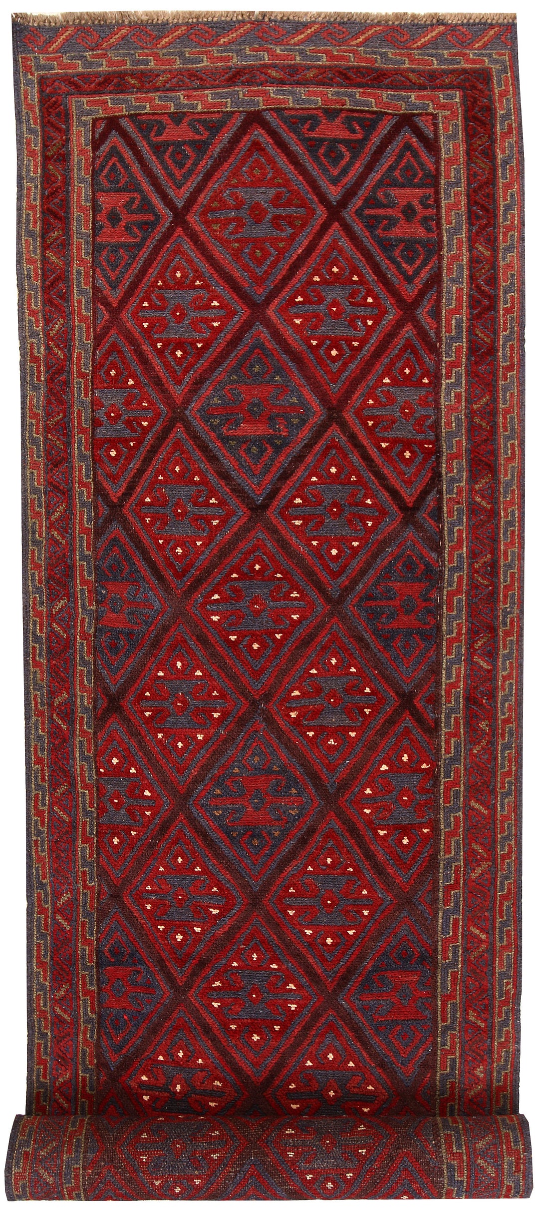Dark Red Mashwani 2' 7 x 12' 6 - No. 63478 - ALRUG Rug Store
