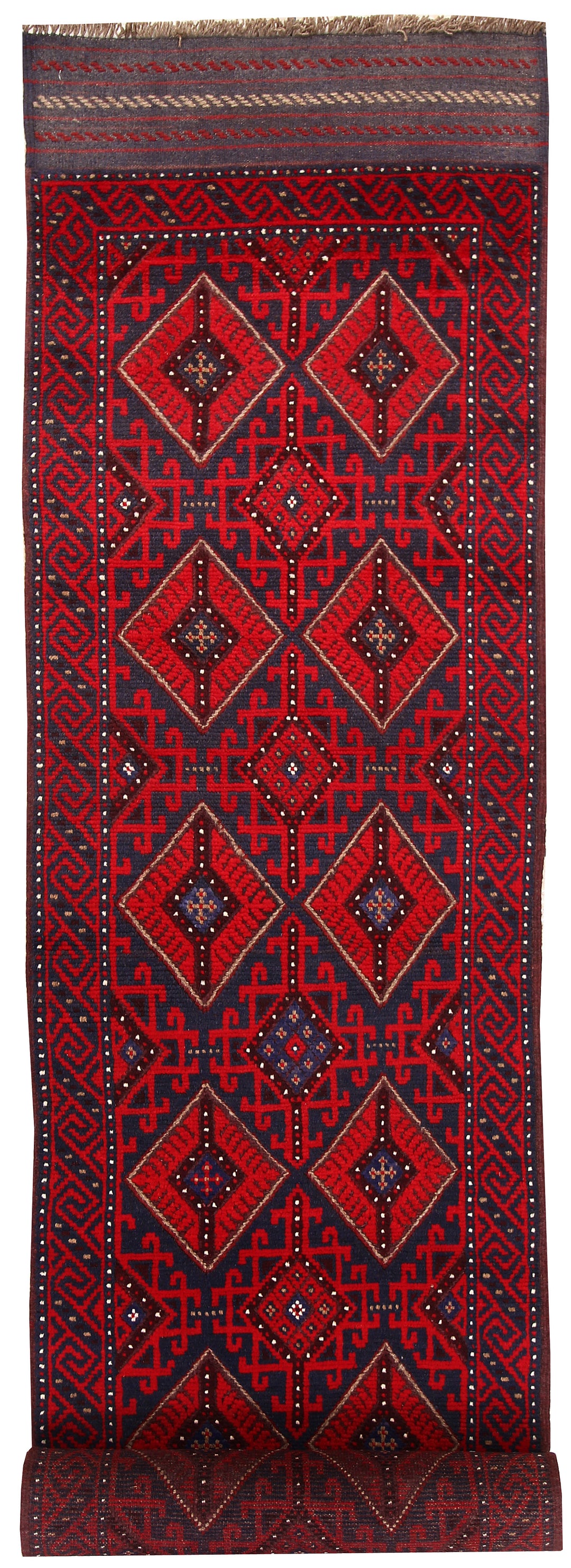 Dark Blue Mashwani 2' 2 x 12' - No. 63479 - ALRUG Rug Store