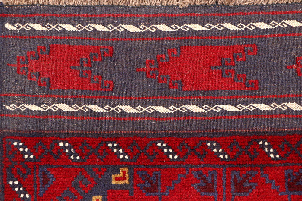 Dark Red Mashwani 2' 6 x 11' 3 - No. 63482 - ALRUG Rug Store