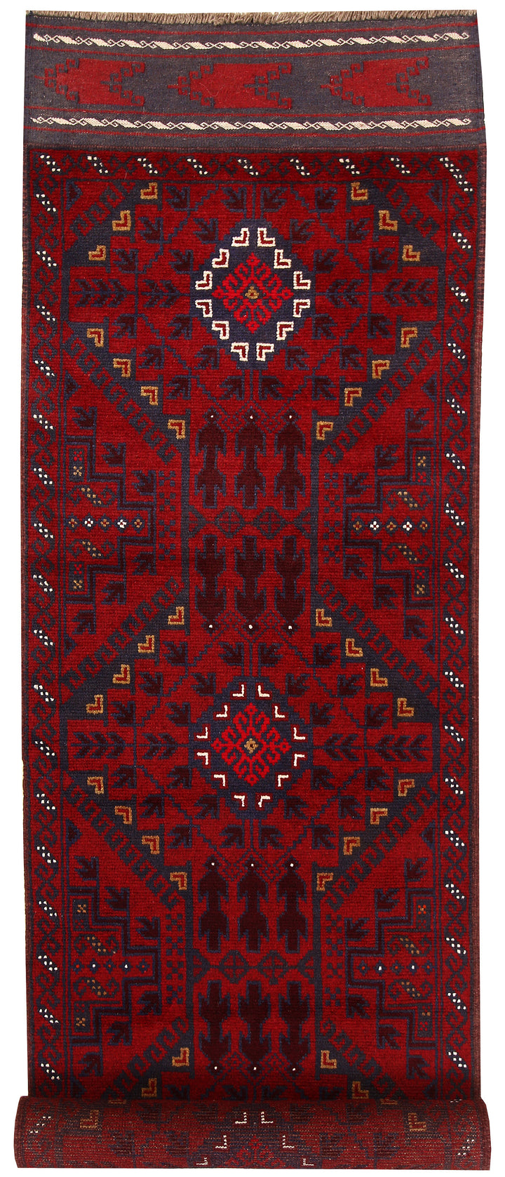 Dark Red Mashwani 2' 6 x 11' 3 - No. 63482 - ALRUG Rug Store