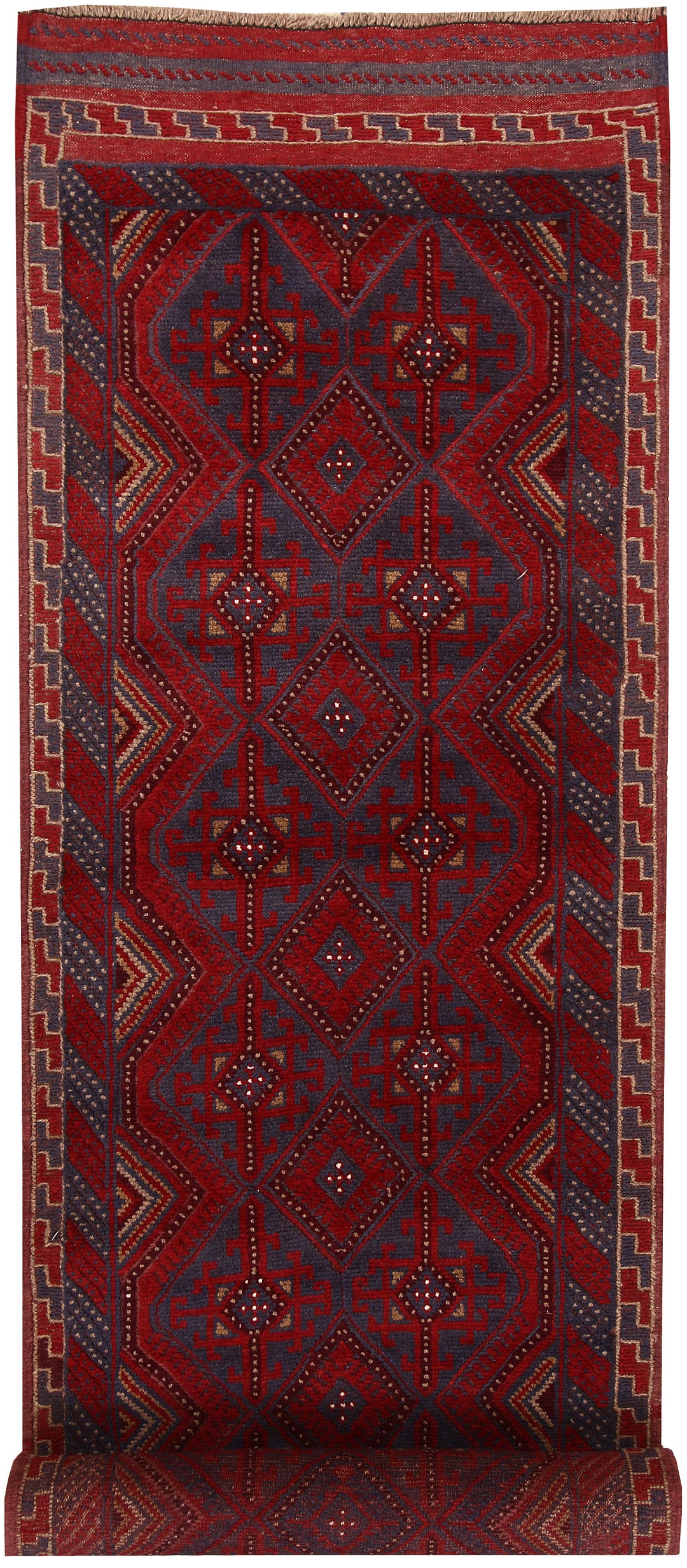 Dark Red Mashwani 2' 7 x 12' 1 - No. 63487 - ALRUG Rug Store