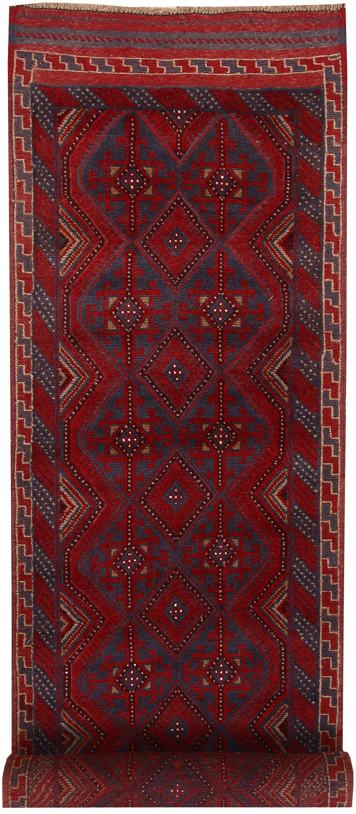 Dark Red Mashwani 2' 7 x 12' 1 - No. 63487 - ALRUG Rug Store