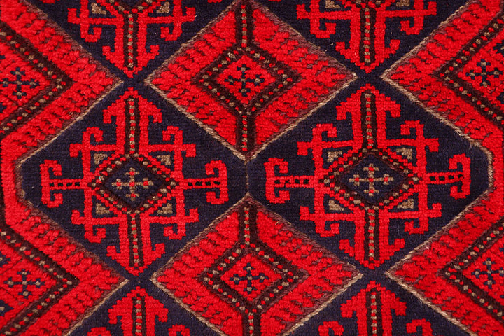 Dark Red Mashwani 2' 6 x 12' 8 - No. 63490 - ALRUG Rug Store