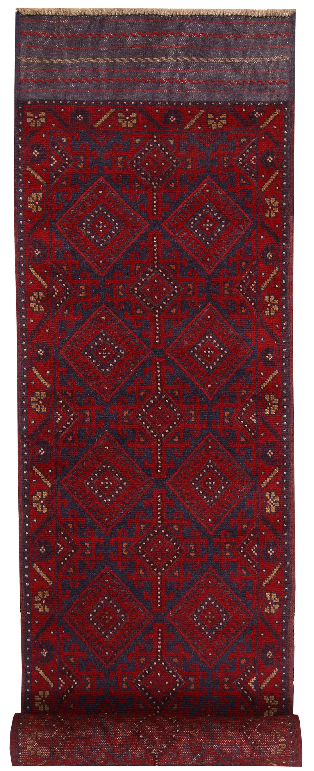 Dark Red Mashwani 2' 4 x 12' 3 - No. 63491 - ALRUG Rug Store