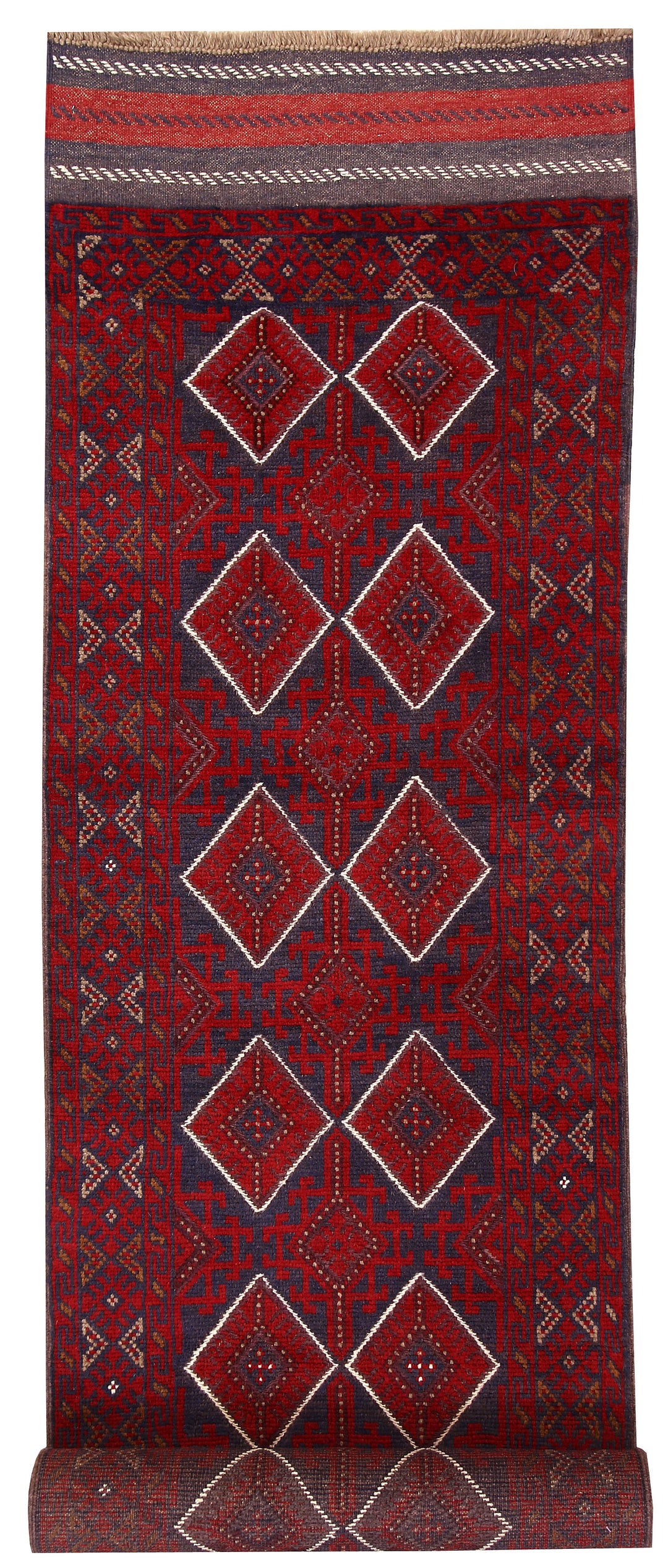 Dark Red Mashwani 2' 6 x 12' 4 - No. 63493 - ALRUG Rug Store
