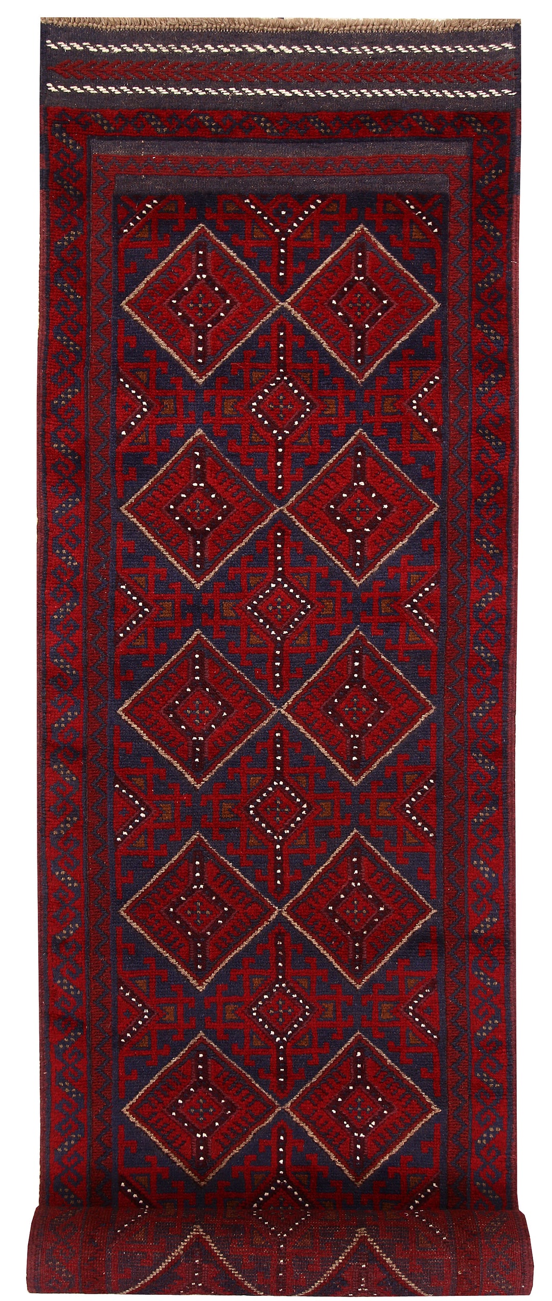Dark Red Mashwani 2' 6 x 12' - No. 63494 - ALRUG Rug Store