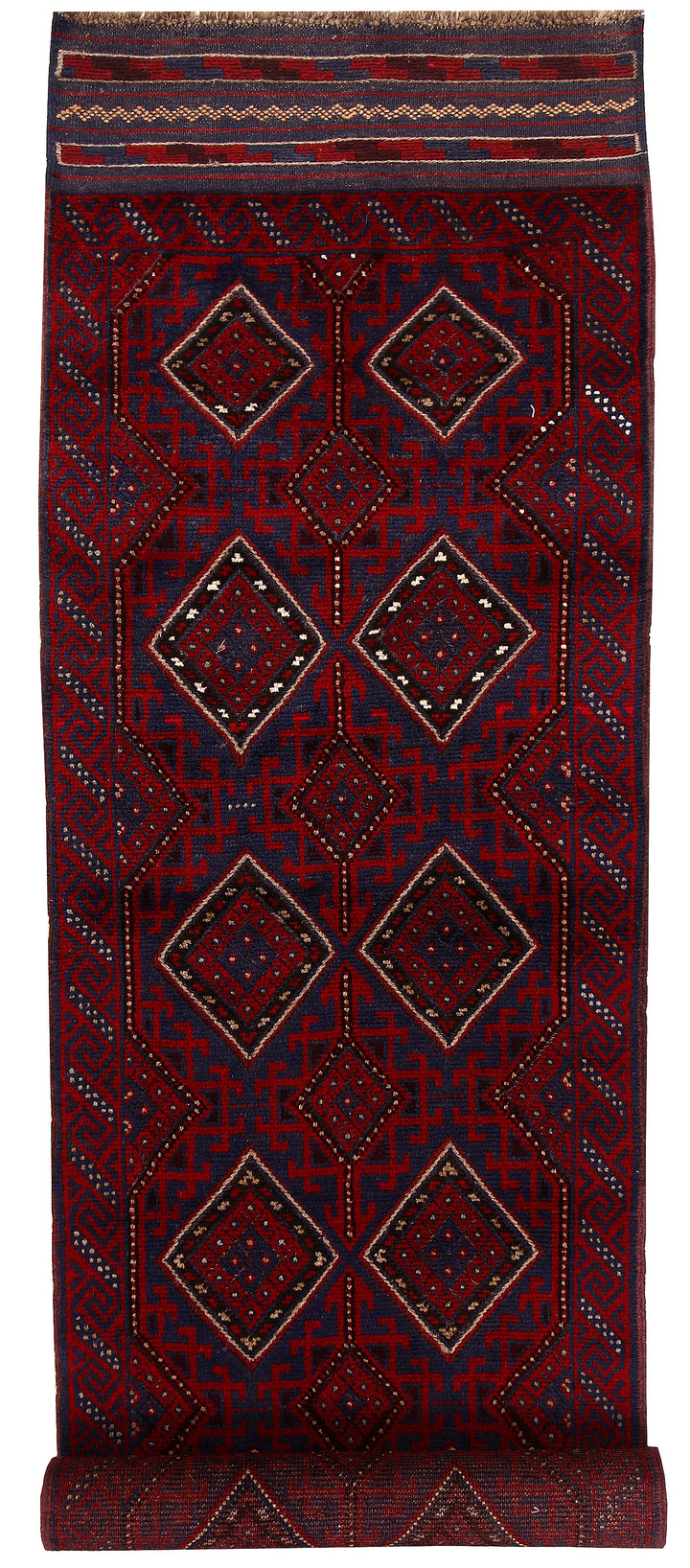 Dark Red Mashwani 2' 5 x 12' 1 - No. 63495 - ALRUG Rug Store