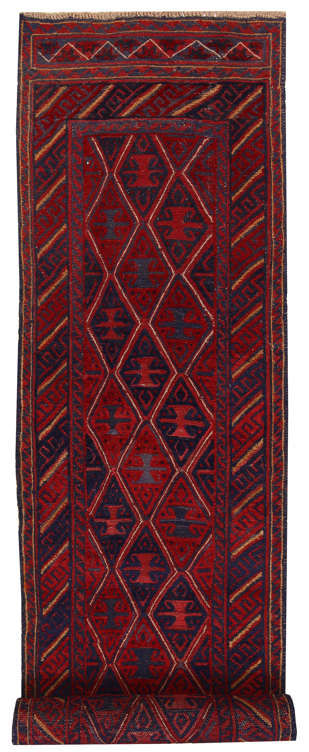 Dark Red Mashwani 2' 5 x 12' 4 - No. 63497 - ALRUG Rug Store
