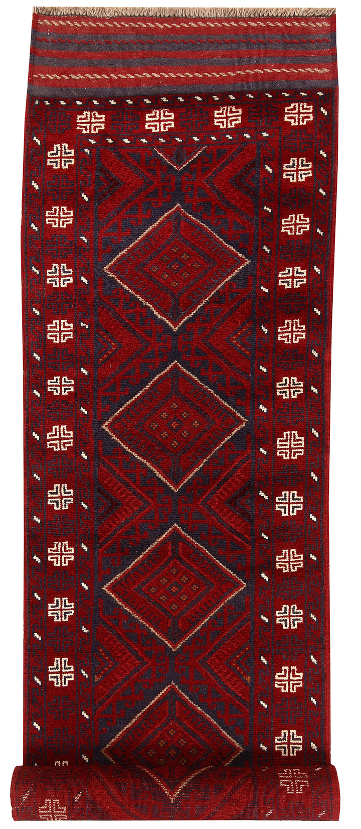 Dark Red Mashwani 2' 5 x 11' 8 - No. 63498 - ALRUG Rug Store