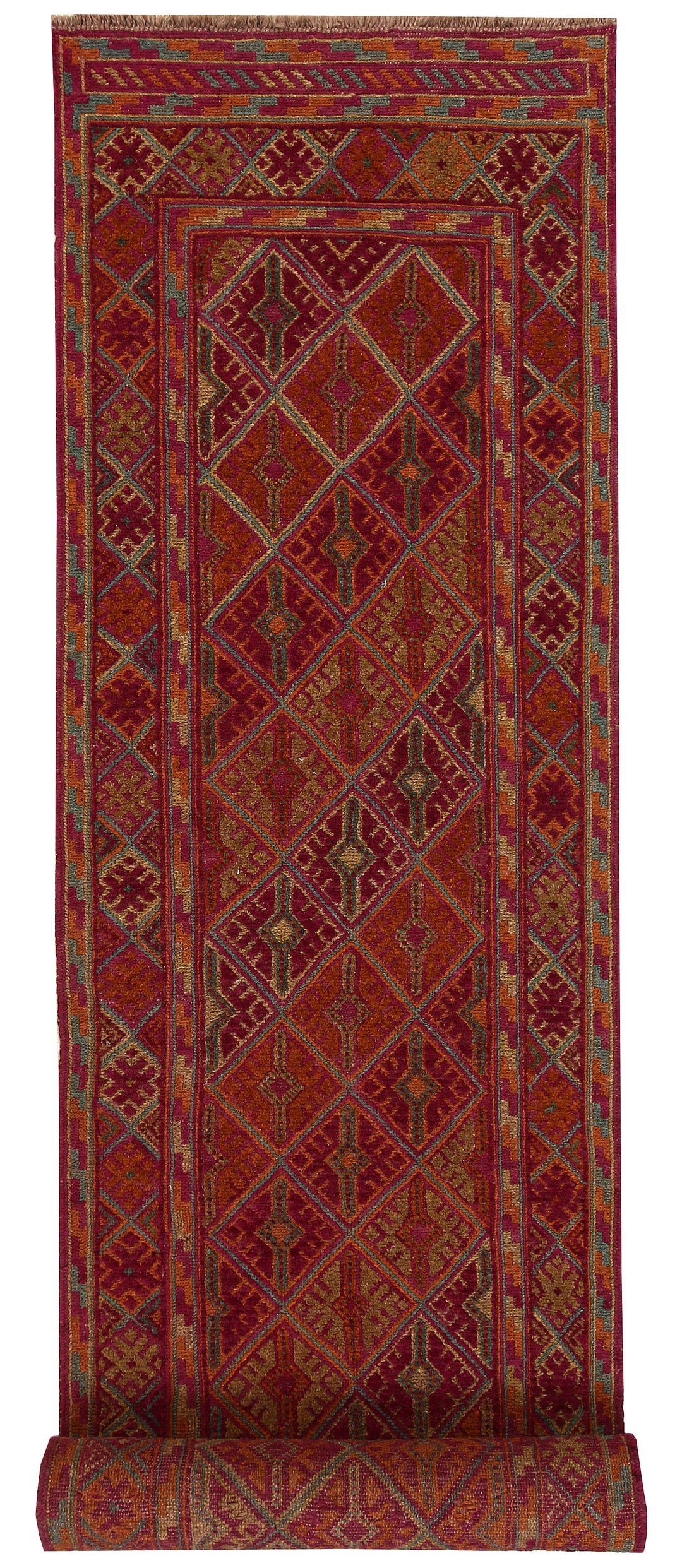 Afghan Mashwani Rug 2' 5" x 12' 5" Hand-Knotted
