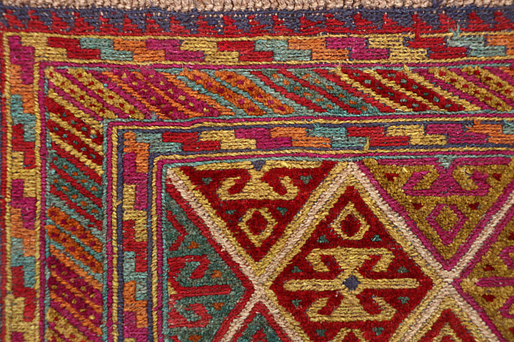 Afghan Mashwani Rug 2' 5" x 12' Hand-Knotted detail