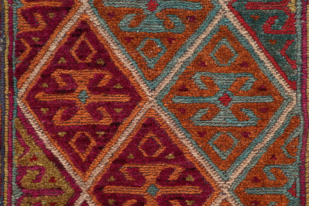 Afghan Mashwani Rug 2' 5" x 12' Hand-Knotted close-up