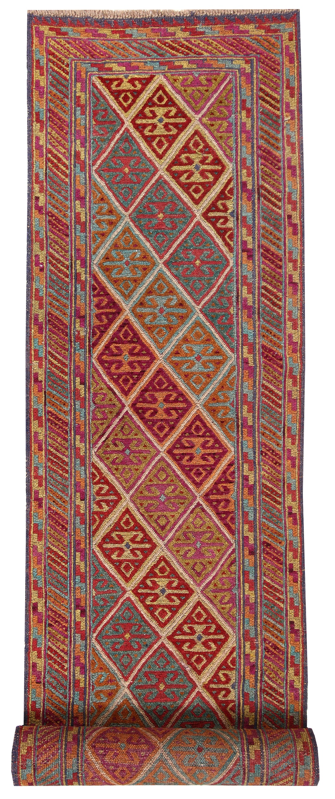 Afghan Mashwani Rug 2' 5" x 12' Hand-Knotted