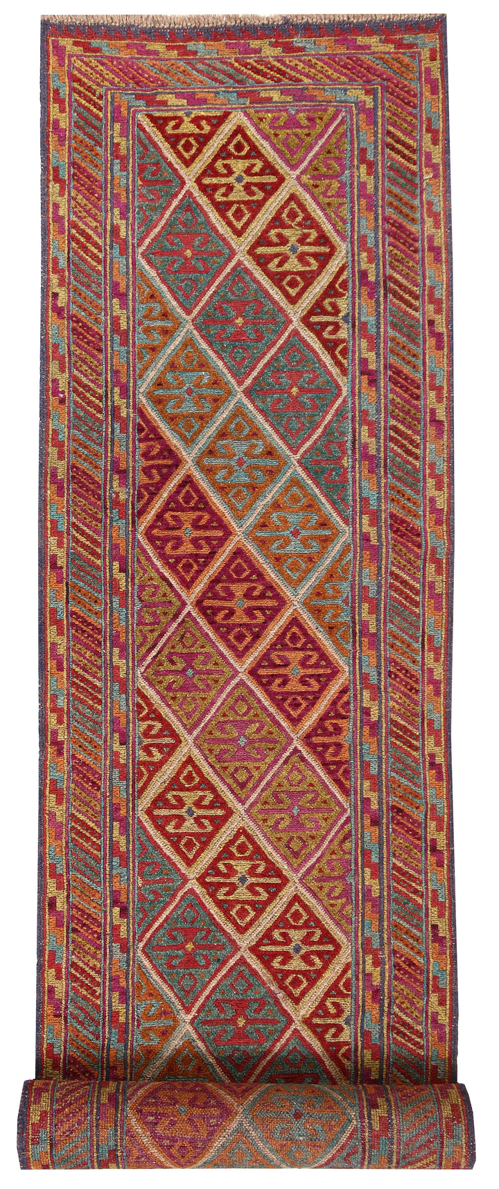 Afghan Mashwani Rug 2' 5" x 12' Hand-Knotted