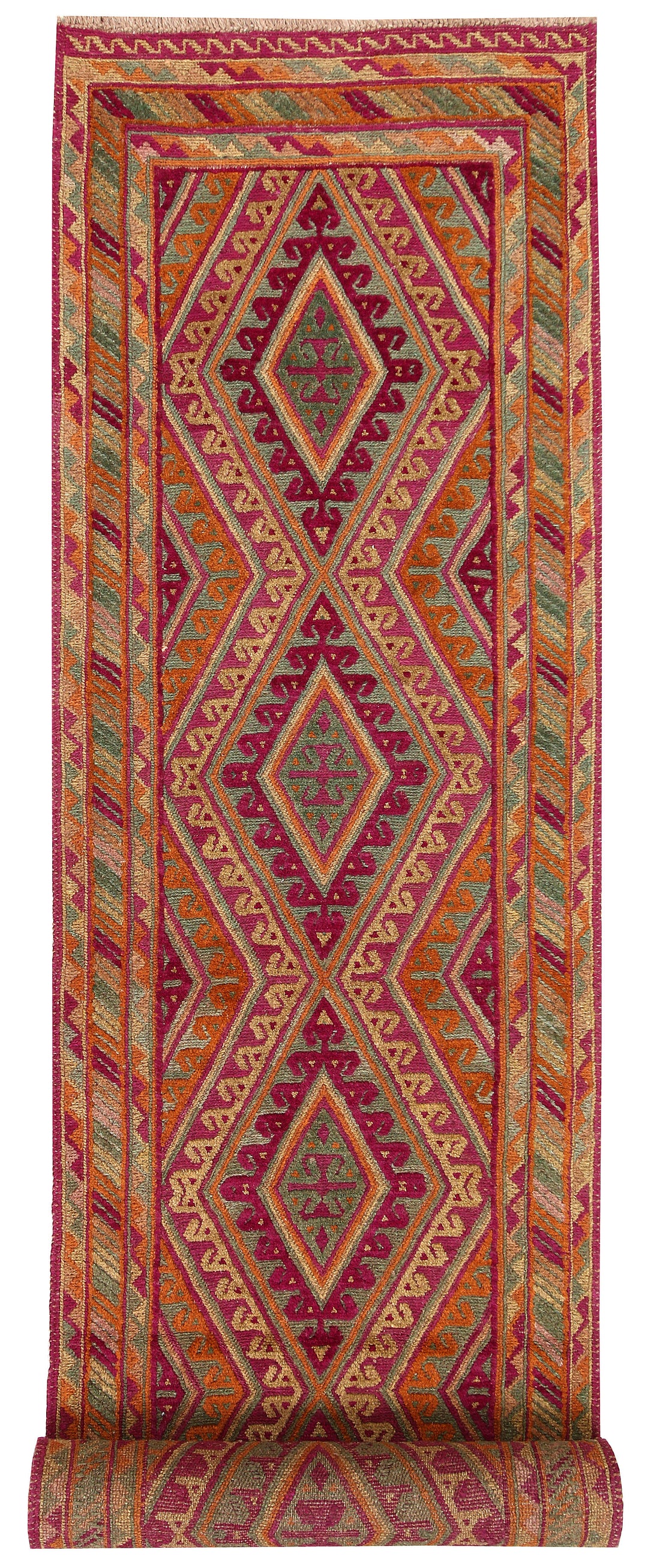 Afghan Mashwani Rug 2' 5" x 11' 7" Hand-Knotted