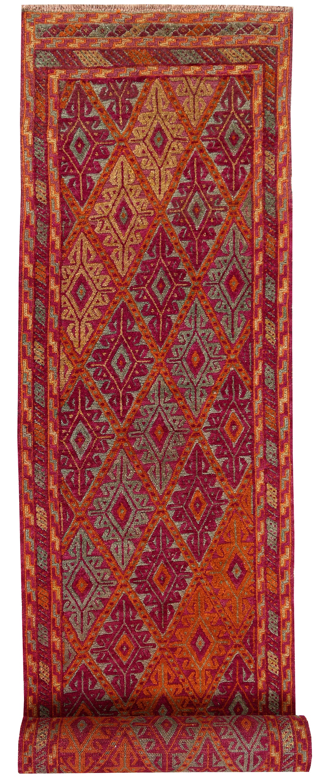 Afghan Mashwani Rug 2' 5" x 12' 4" Hand-Knotted