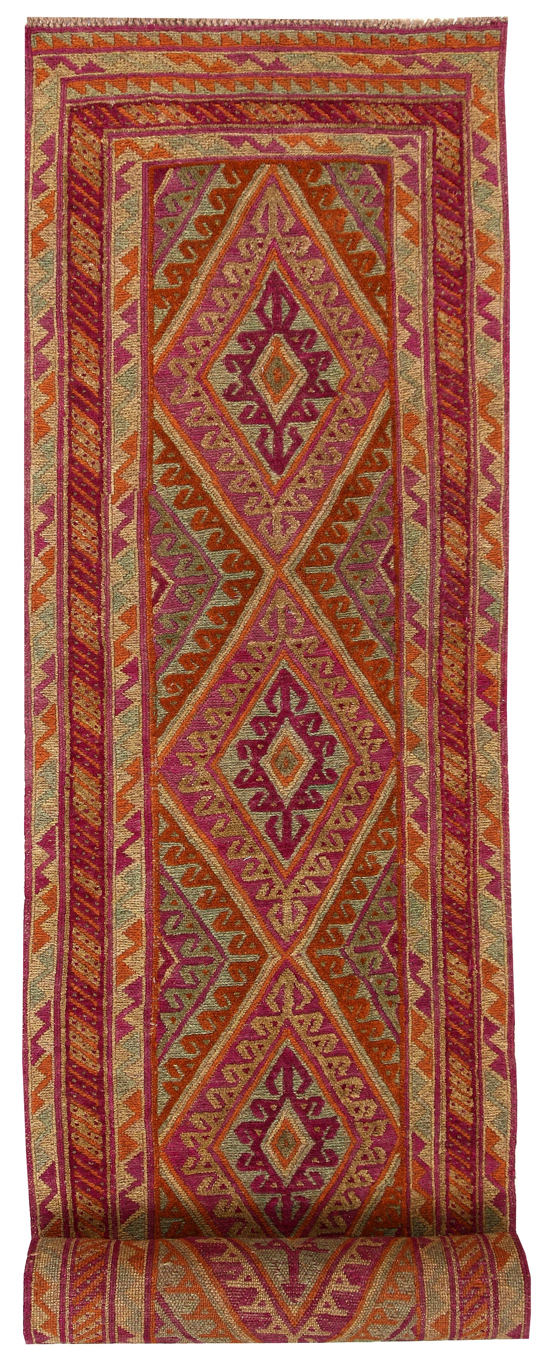 Afghan Mashwani Rug 2' 4" x 12' 6" Hand-Knotted