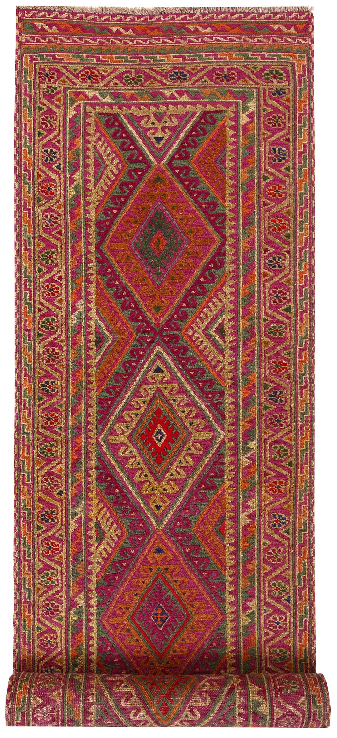 Afghan Mashwani Rug 2' 8" x 12' 4" Hand-Knotted