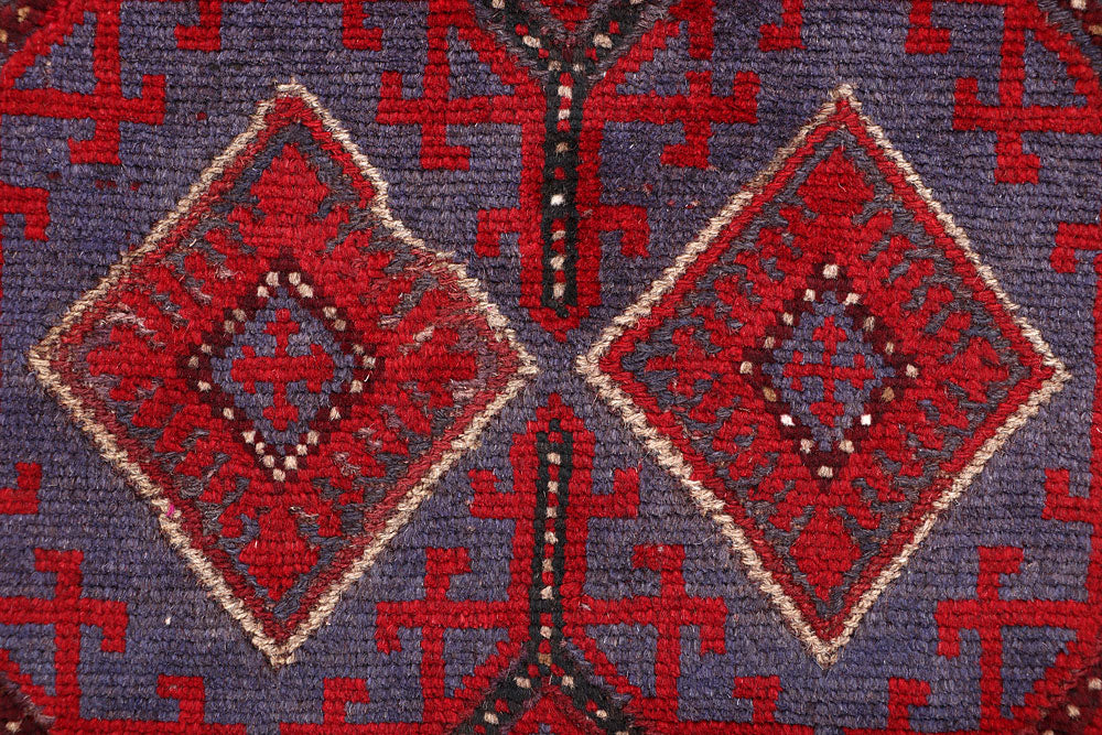 Dark Red Mashwani 2' 6 x 12' 2 - No. 63610 - ALRUG Rug Store