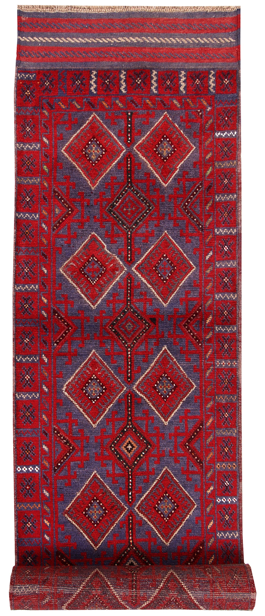 Dark Red Mashwani 2' 6 x 12' 2 - No. 63610 - ALRUG Rug Store