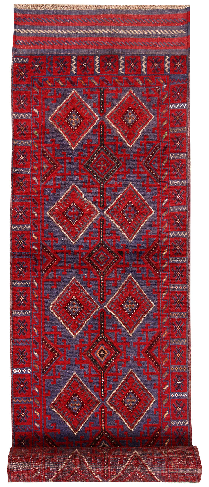 Dark Red Mashwani 2' 6 x 12' 2 - No. 63610 - ALRUG Rug Store