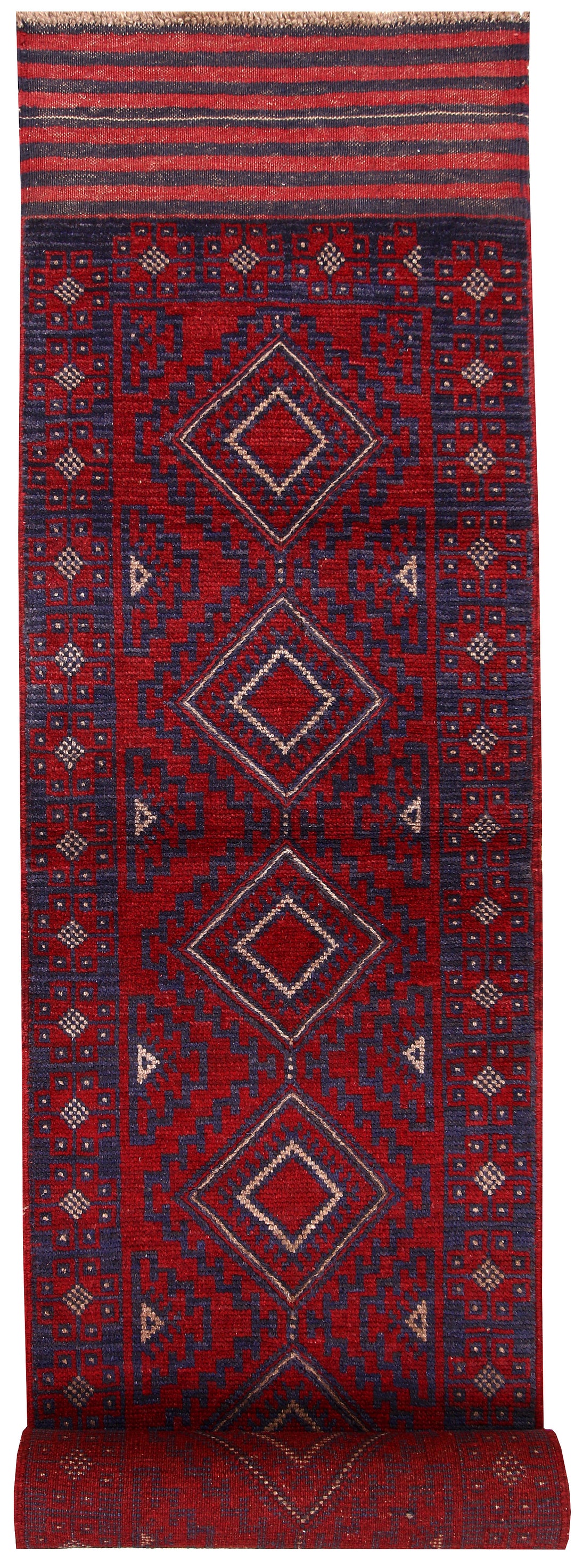 Dark Red Mashwani 2' 2 x 12' 5 - No. 63613 - ALRUG Rug Store
