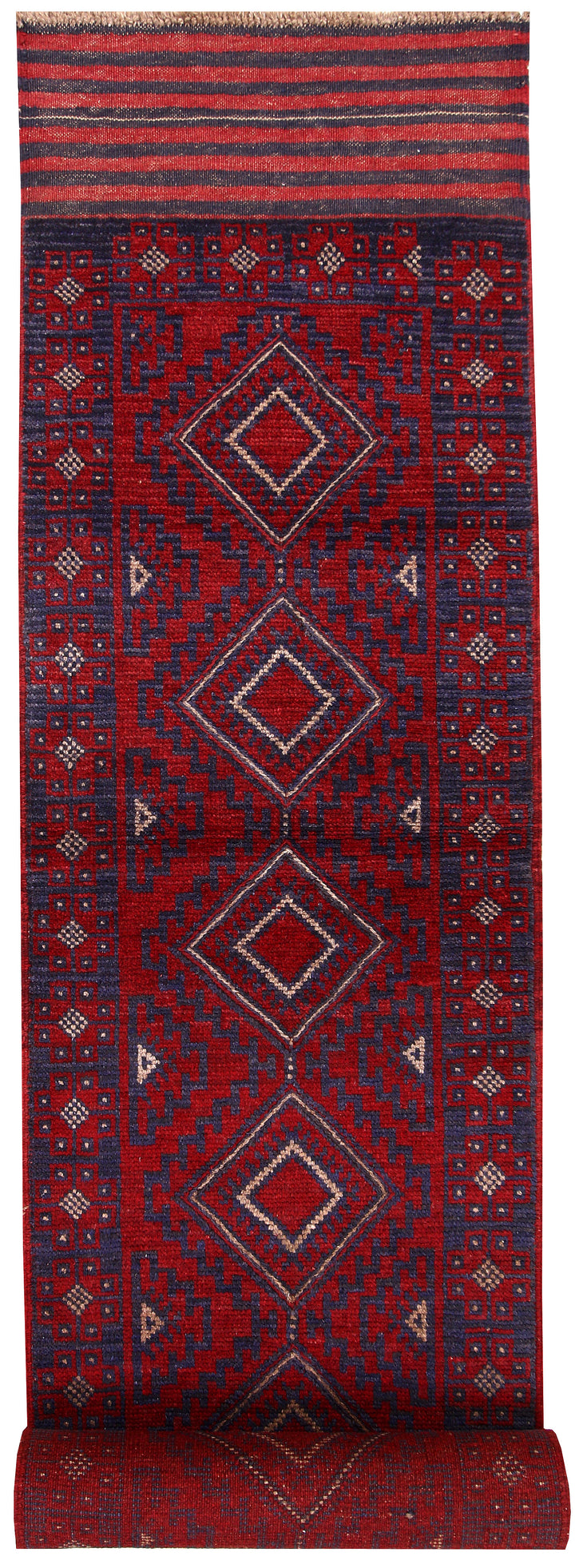 Dark Red Mashwani 2' 2 x 12' 5 - No. 63613 - ALRUG Rug Store