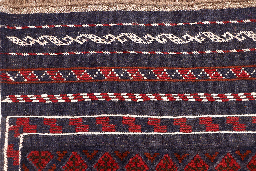 Dark Blue Mashwani 2' 2 x 13' 1 - No. 63616 - ALRUG Rug Store