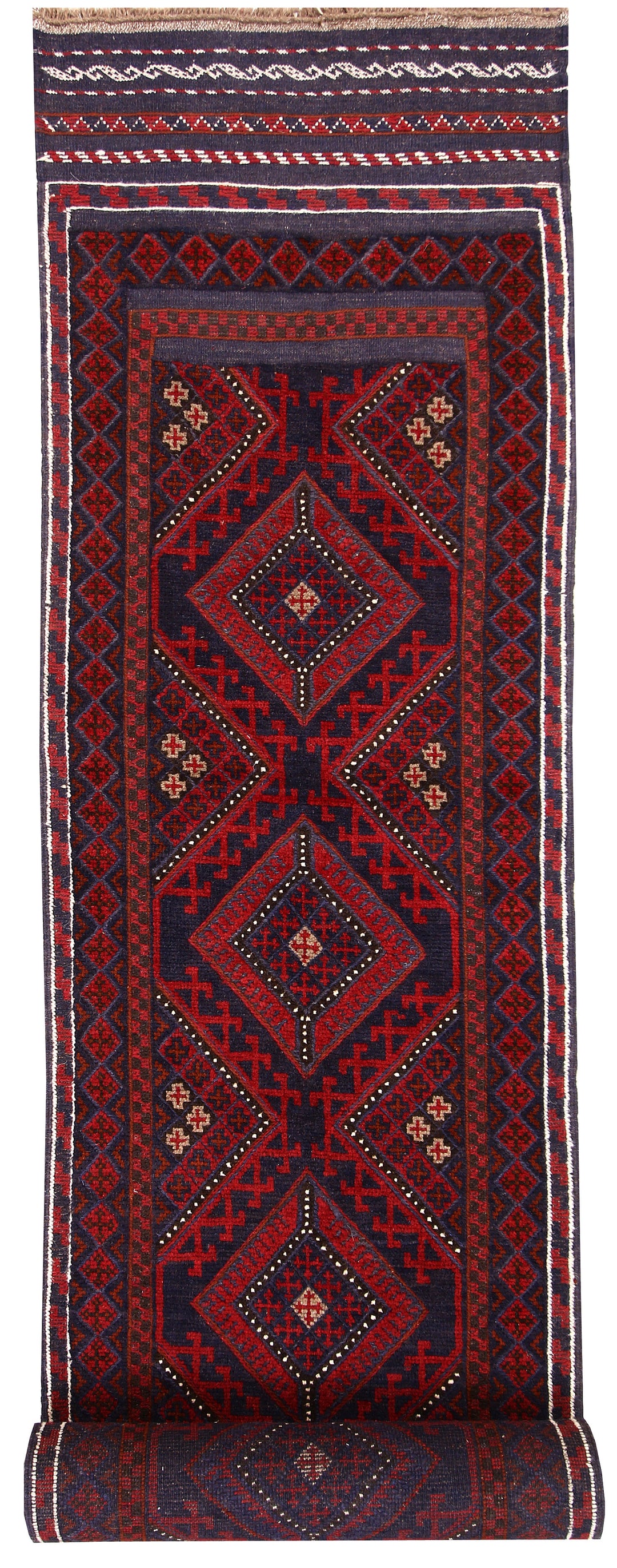 Dark Blue Mashwani 2' 2 x 13' 1 - No. 63616 - ALRUG Rug Store