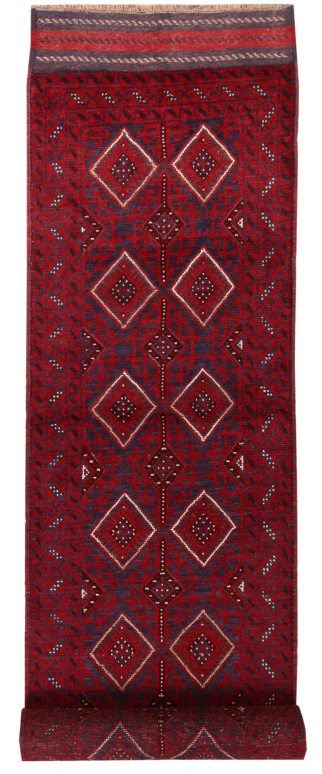Dark Red Mashwani 2' 4 x 12' 1 - No. 63617 - ALRUG Rug Store