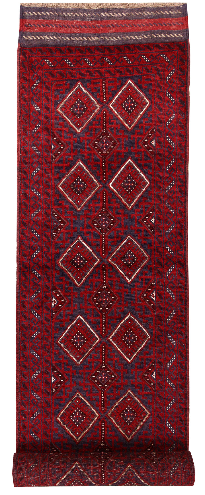 Dark Red Mashwani 2' 4 x 12' 1 - No. 63617 - ALRUG Rug Store