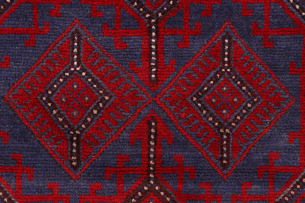 Dark Red Mashwani 2' 6 x 11' 7 - No. 63618 - ALRUG Rug Store