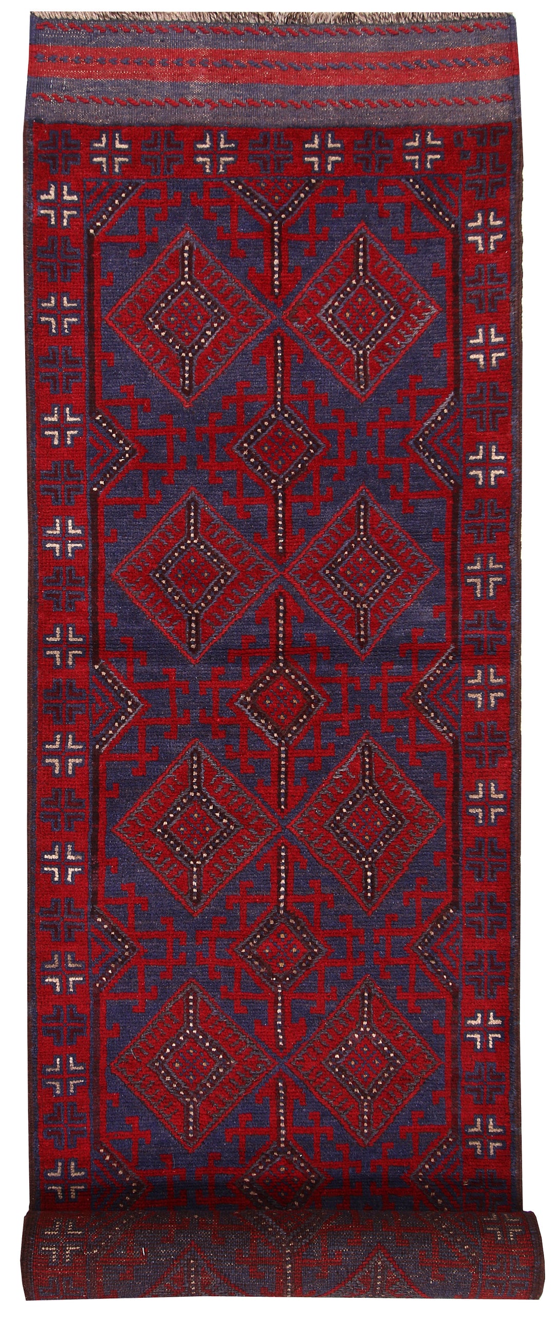 Dark Red Mashwani 2' 6 x 11' 7 - No. 63618 - ALRUG Rug Store