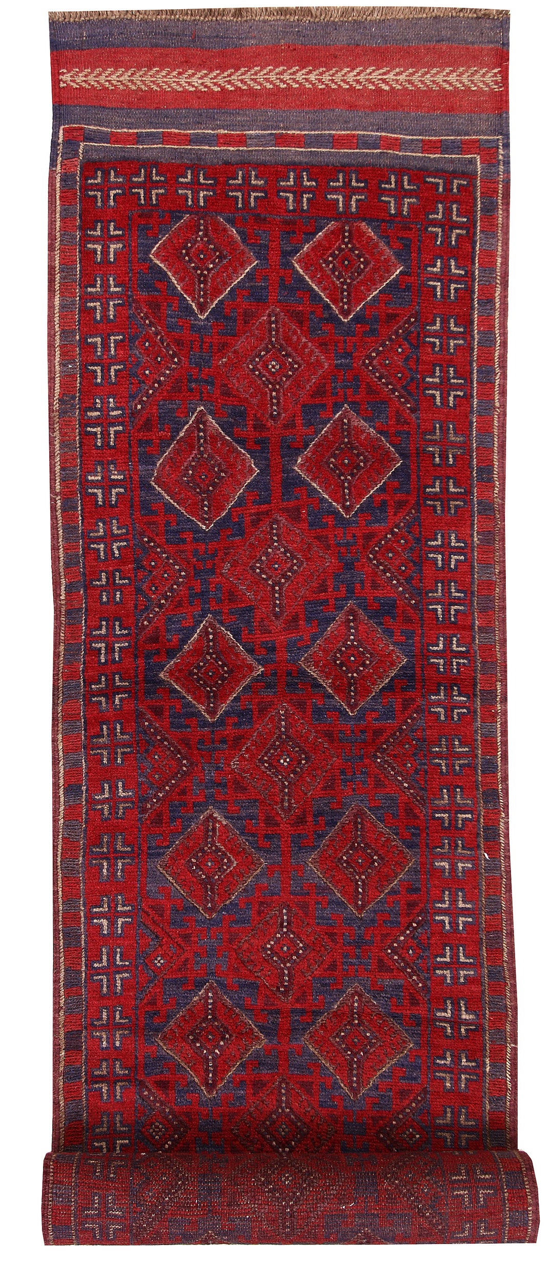 Dark Red Mashwani 2' 4 x 12' 2 - No. 63619 - ALRUG Rug Store