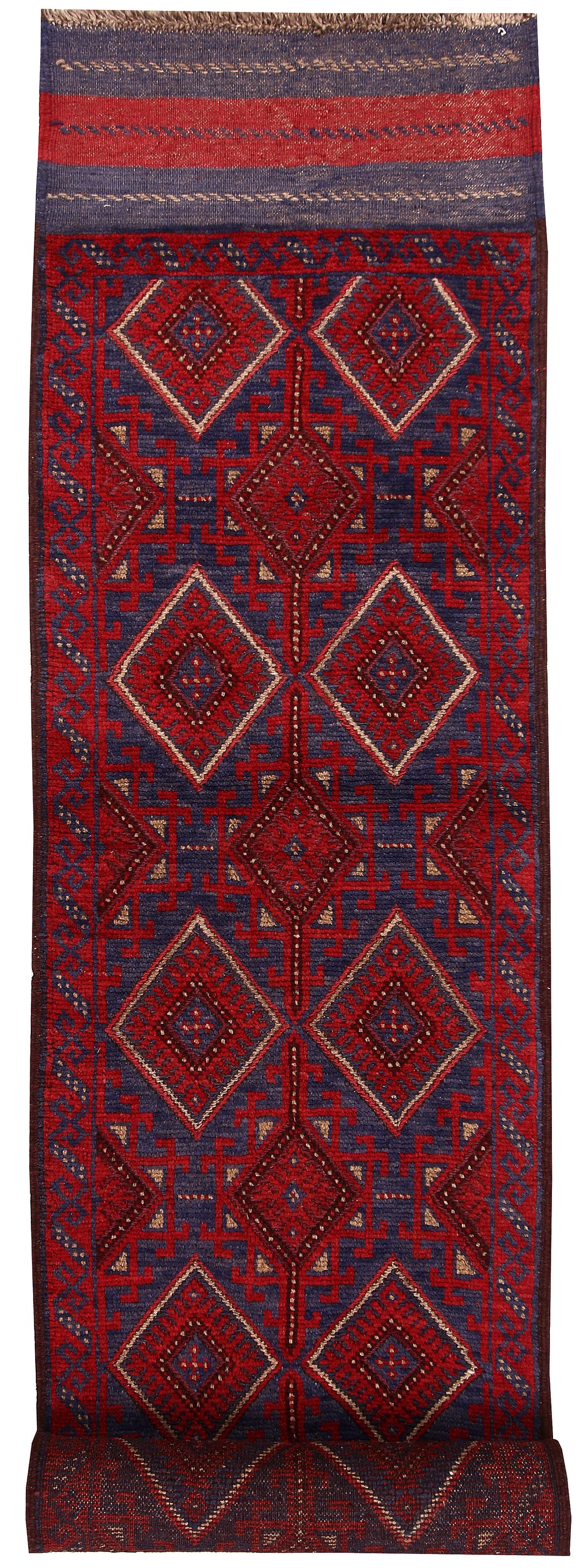 Dark Red Mashwani 2' 2 x 11' 8 - No. 63620 - ALRUG Rug Store